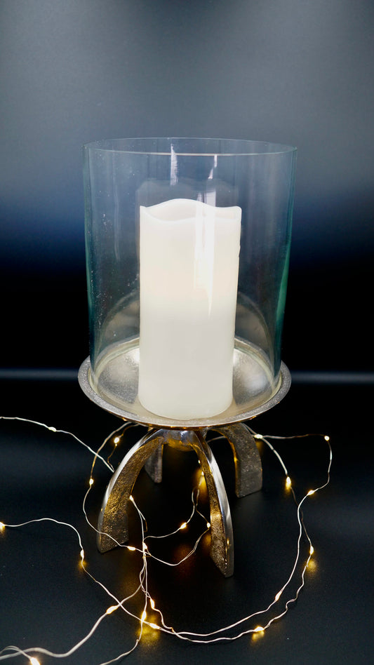 Candelabro de Vidrio Base Color Plata